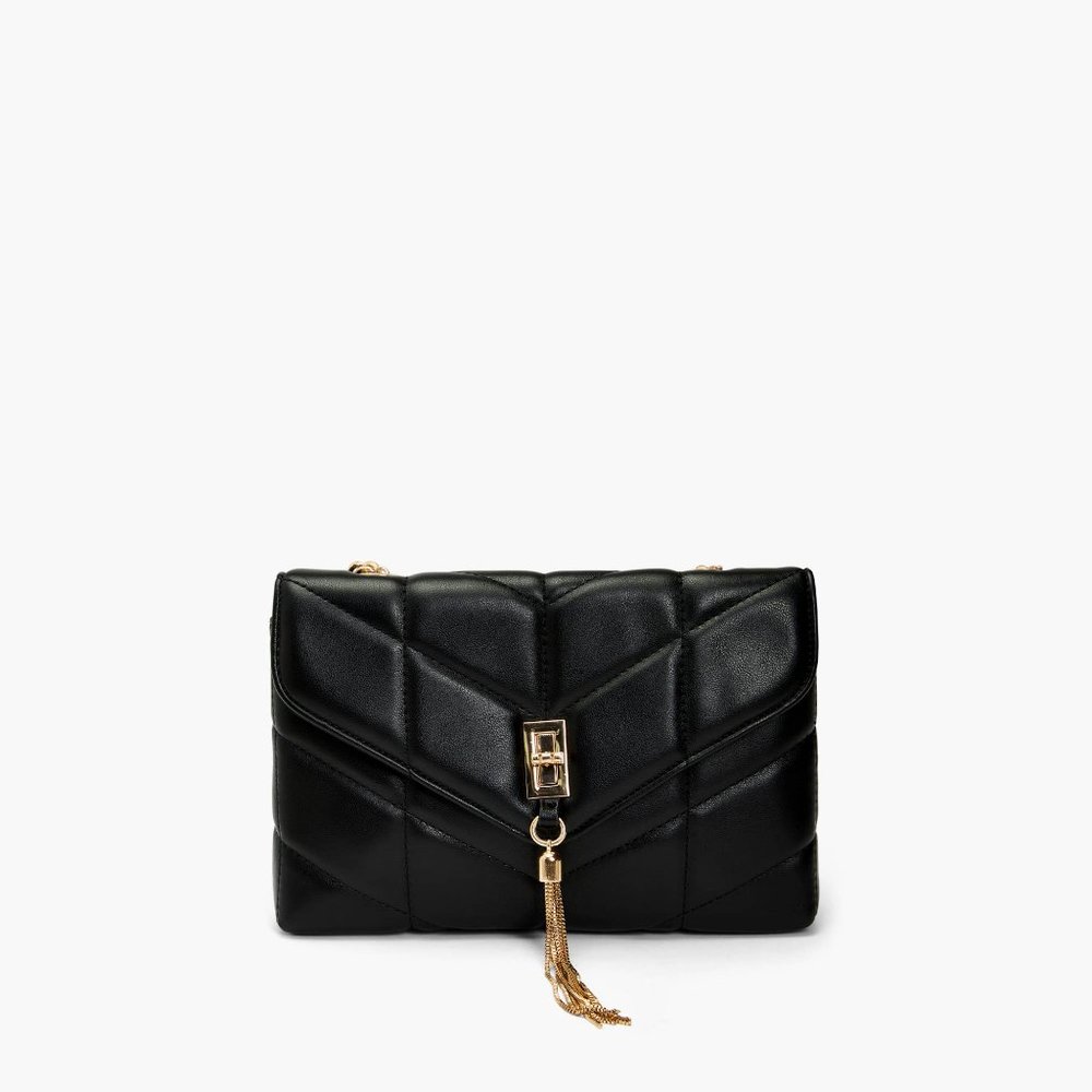 Tassel quilted crossbody vegan leather black